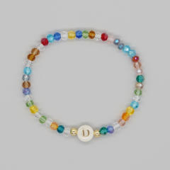 Boho colorful crystal bead shell initial letter bracelet