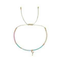 Sweet blue pink tiny bead initial letter charm couples friendship bracelet
