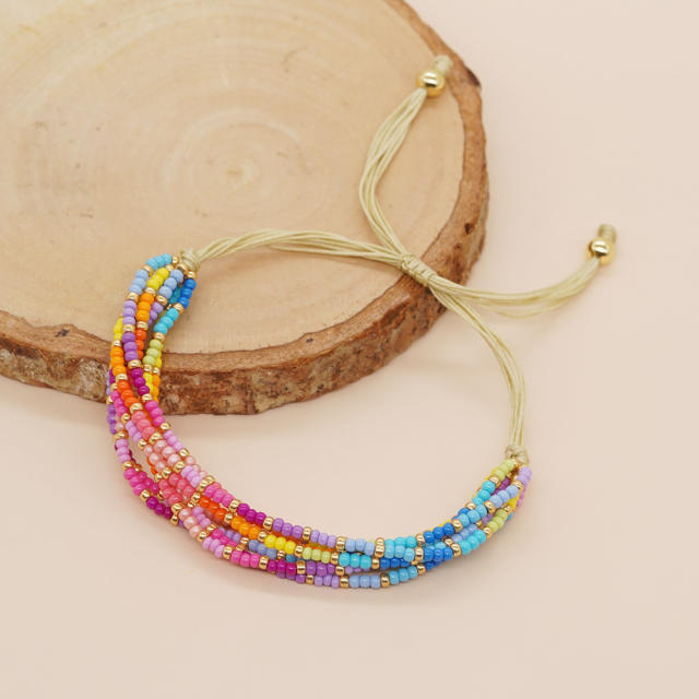 Miyuki Bead rainbow color braid layer women bracelet boho bracelet