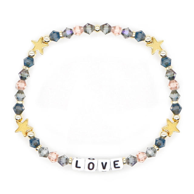 Colorful crystal bead letter block couples friendship bracelet