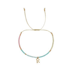 Sweet blue pink tiny bead initial letter charm couples friendship bracelet
