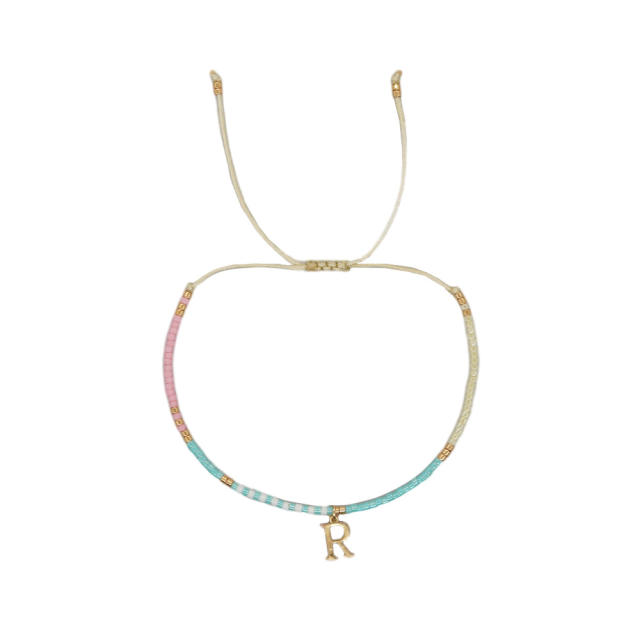 Sweet blue pink tiny bead initial letter charm couples friendship bracelet