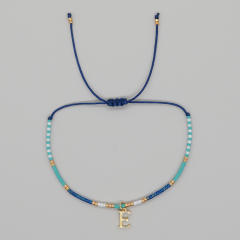 INS handmade seed bead initial letter charm women bracelet