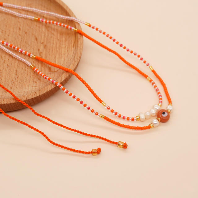 Boho natural pearl bead two layer seed bead necklace