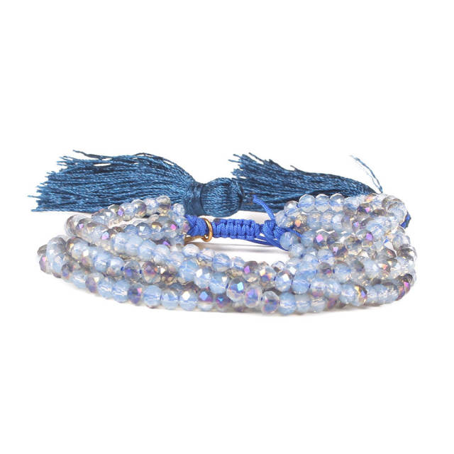 Boho multi layer crystal bead string bracelet