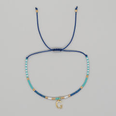 INS handmade seed bead initial letter charm women bracelet