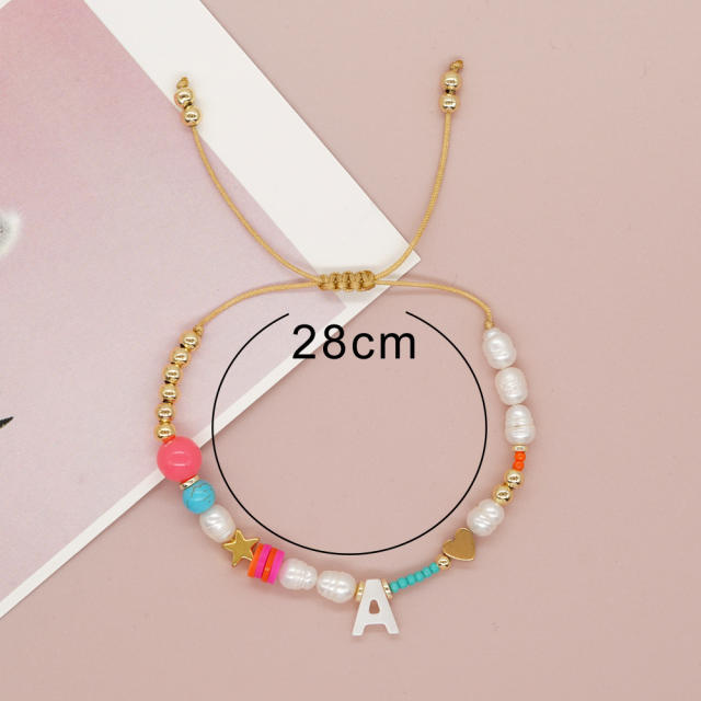 Boho shell initial letter braid rose red pink bracelet friendship bracelet