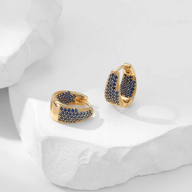 Delicate pave setting colorful rhinestone small hoop earrings