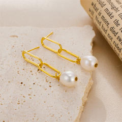 INS elegant water pearl stainless steel earrings