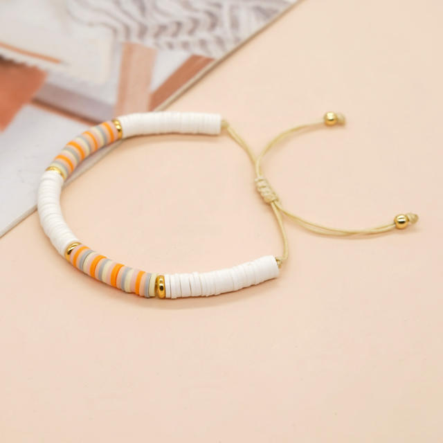 Boho colorful clay bead evil eye bracelet set