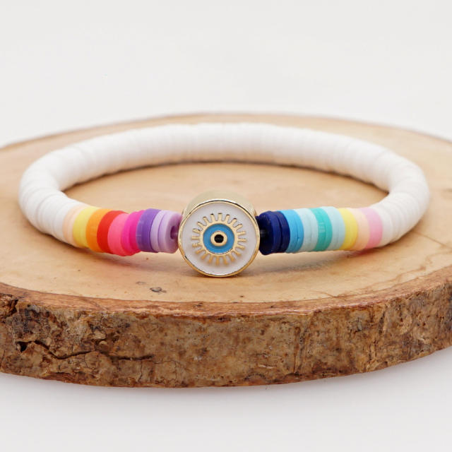 Boho colorful clay bead evil eye bracelet set
