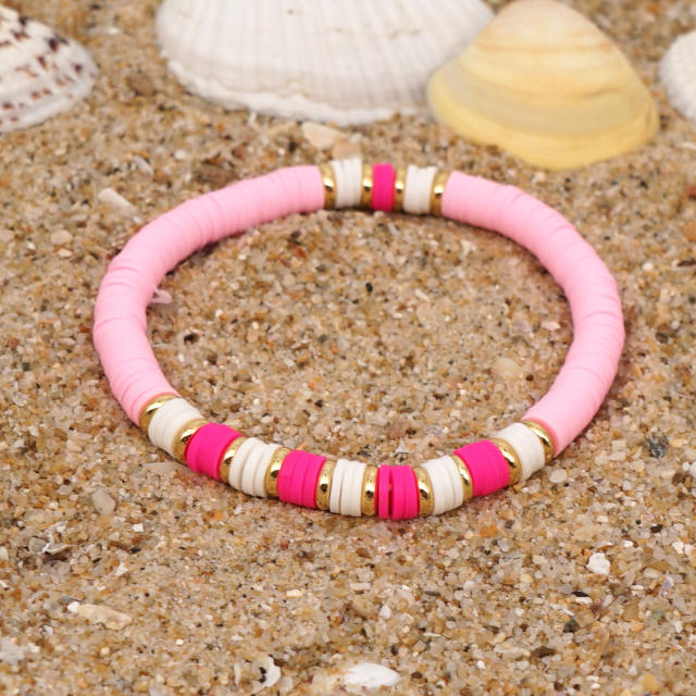 Sweet pink color clay bead mama letter bracelet set