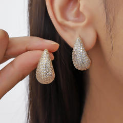 Delicate chunky tear drop pave setting rhinestone copper earrings