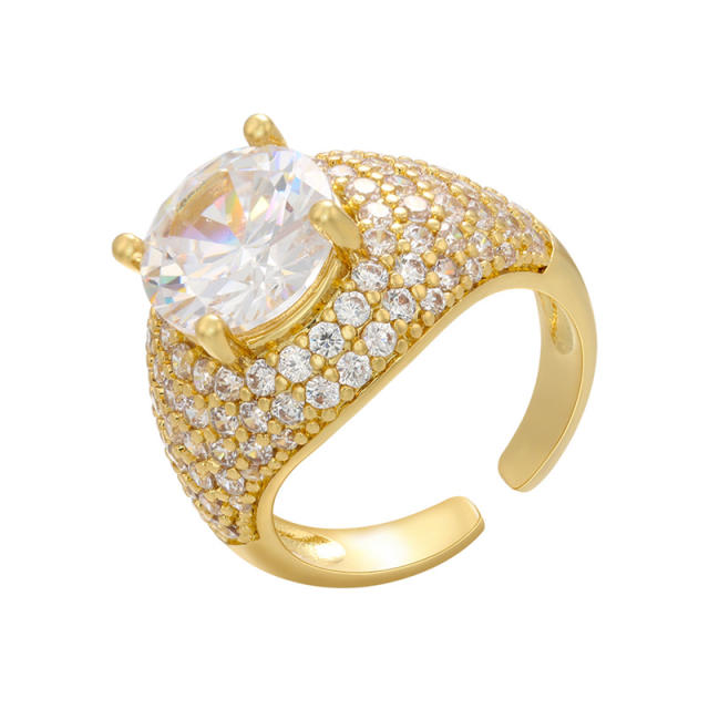 18K gold plated colorful cubic zircon pave setting luxury finger rings