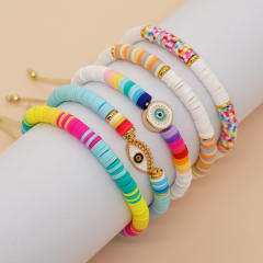 Boho colorful clay bead evil eye bracelet set