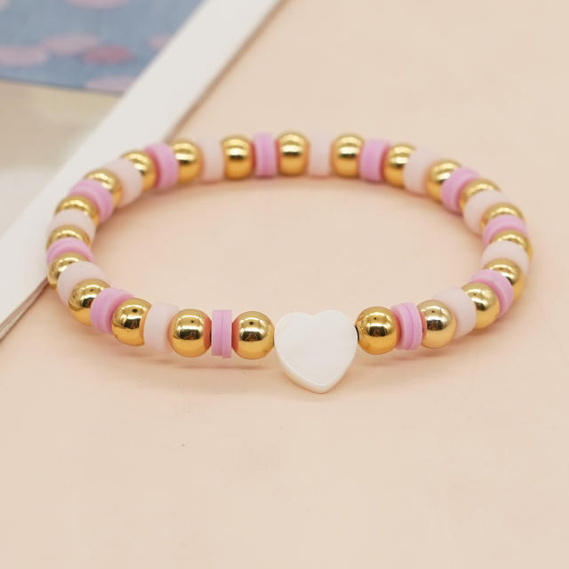 4PCS Beach trend clay bead heart bracelet set