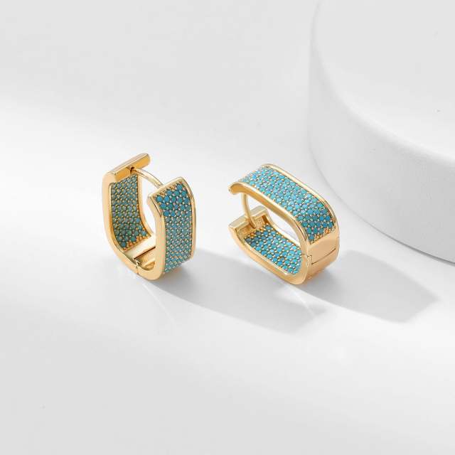 Delicate colorful rhinestone pave setting copper huggie earrings