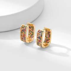 Delicate colorful rhinestone pave setting copper huggie earrings