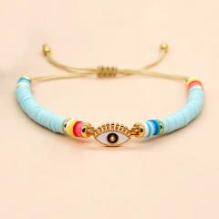 Boho colorful clay bead evil eye bracelet set