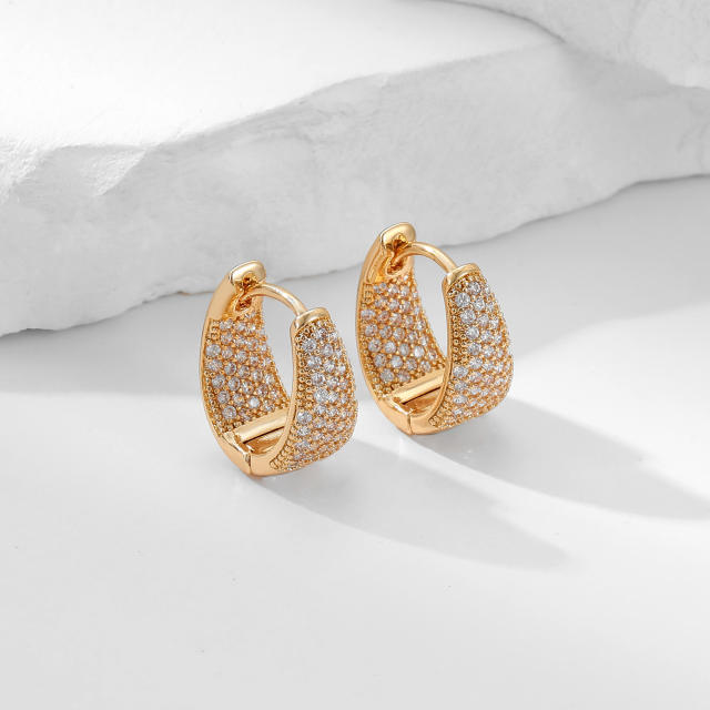 Delicate pave setting colorful rhinestone small hoop earrings