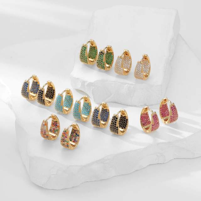 Delicate pave setting colorful rhinestone small hoop earrings