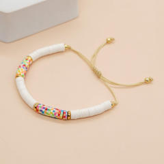 Boho colorful clay bead evil eye bracelet set