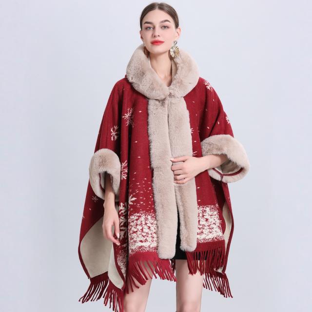 Warm winter fluffy collar loose design women shawl coat