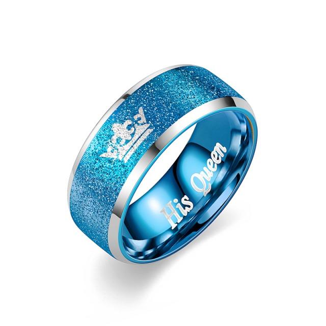 Her king his queen crown stainless steel couple rings blue color rings