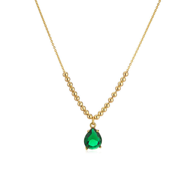 Delicate colorful drop cubic zircon pendant copper necklace for women