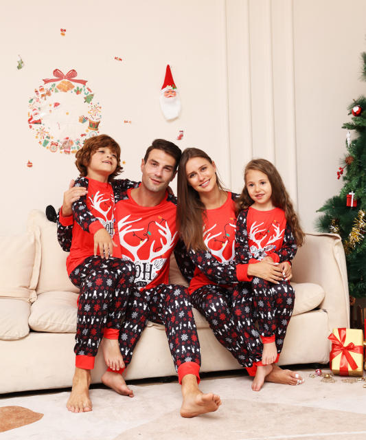 Christmas snowflake elk pattern pajamas family matching outfits