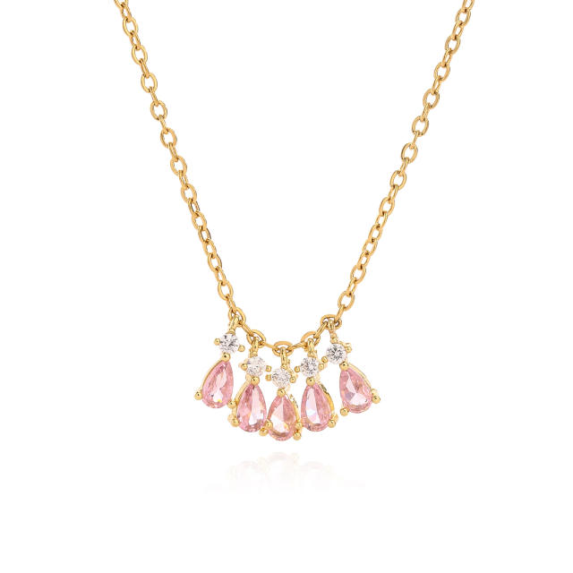 Delicate colorful drop cubic zircon tassel gold plated copper necklace for women
