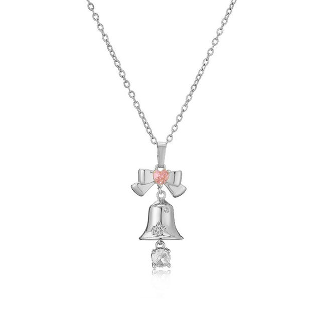 Delicate cute diamond bell christmas pendant necklace christmas gift