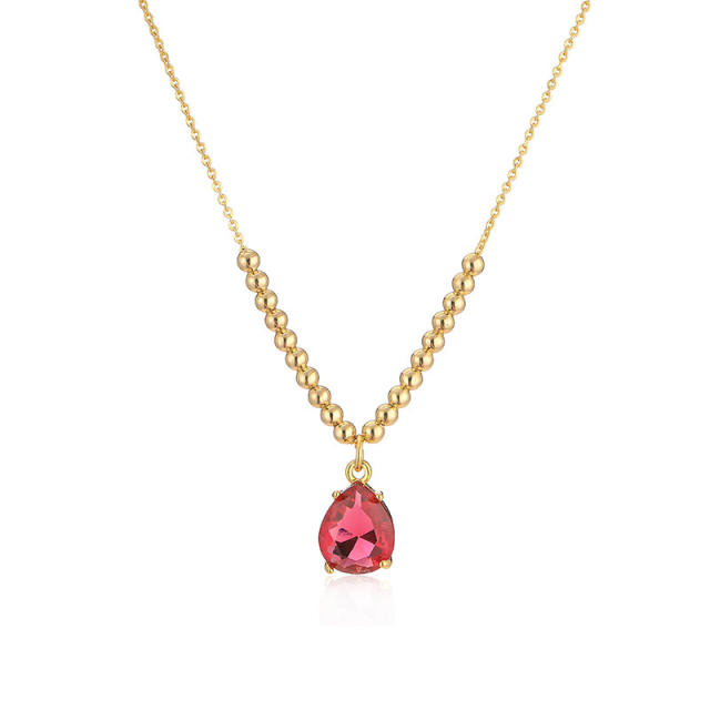 Delicate colorful drop cubic zircon pendant copper necklace for women