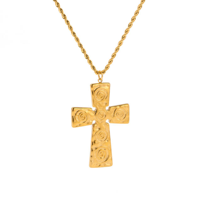 18KG vintage cross pendant stainless steel necklace