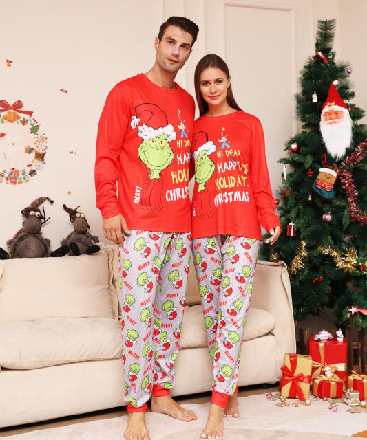 Christmas grinch pattern family pajamas family matching outfit