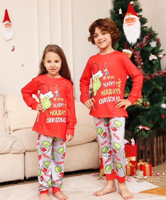 Christmas grinch pattern family pajamas family matching outfit