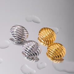18KG oval shape striped pattern stainless steel earrings