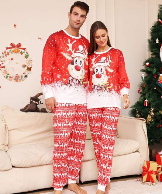 Amazon cartoon elk red color snowflake christmas pajamas family mathing outfits