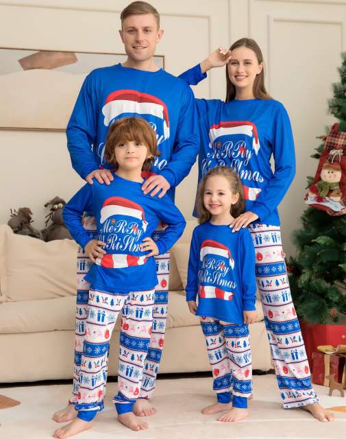 Blue color series christmas pajamas family matching outfits