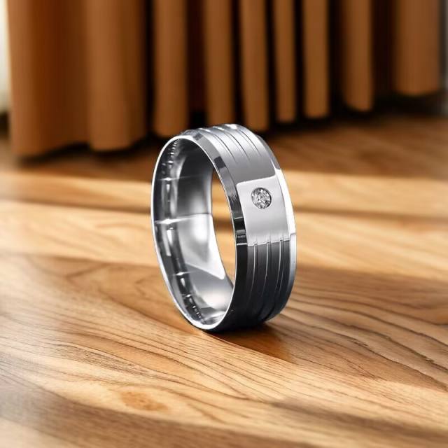 Fashionable single rhinestone stainless steel rings band