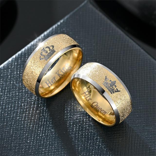 her King his Queen stainless steel frost design couple rings