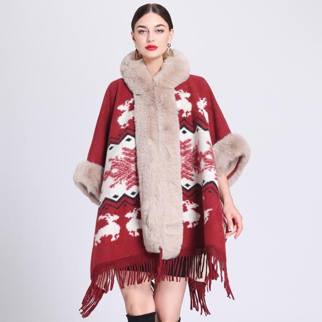 Warm winter fluffy collar loose design women shawl coat