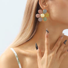 Elegant colorful diamond pave setting sunflower earrings for women