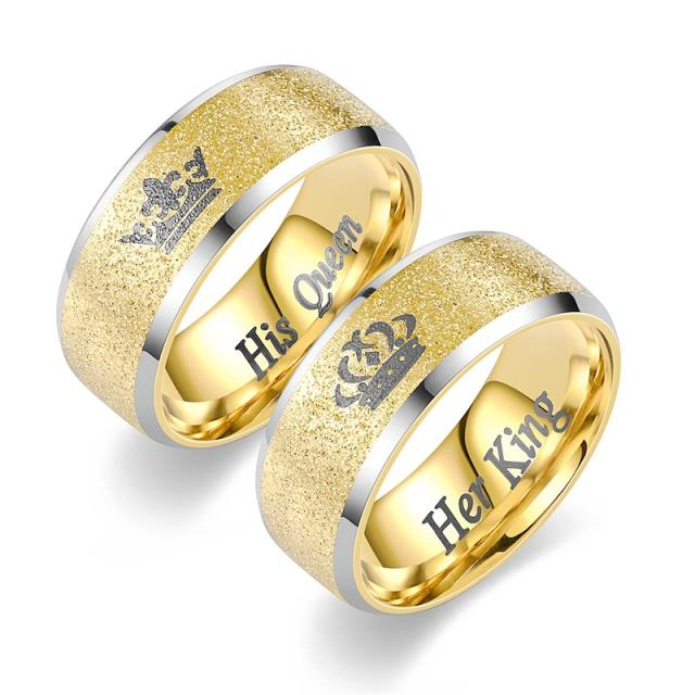 her King his Queen stainless steel frost design couple rings