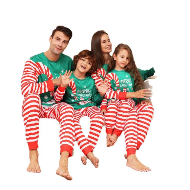 Cute green striped pattern family christmas pajamas