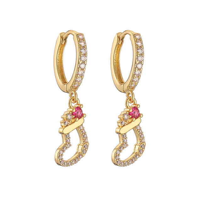 Delicate pave setting colorful rhinestone chrimstas huggie earrings necklace pendant