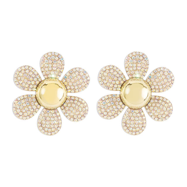 Elegant colorful diamond pave setting sunflower earrings for women