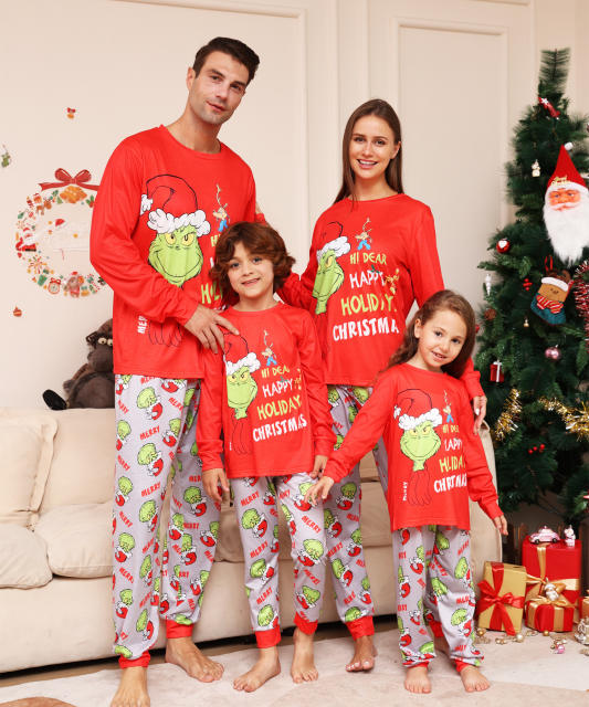 Christmas grinch pattern family pajamas family matching outfit