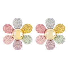Elegant colorful diamond pave setting sunflower earrings for women