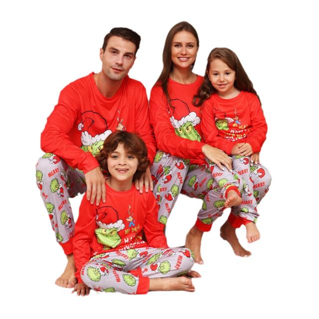 Christmas grinch pattern family pajamas family matching outfit